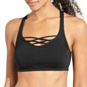ATHLETA Mind Over Mat BLACK Stretch Strappy Compression Yoga Sport Bra XXS